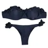 Dames badkleding tweedelig zwempak split ontwerp stijlvolle ruches trim bandeau bikini set voor vrouwen push up met mid-rise