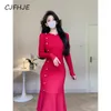 Casual klänningar cjfhje koreansk vit stickad midi klänning kvinnor tröja sjöjungfru elegant party bodycon knapp chic svart trumpet vestidos