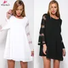 Casual Dresses VOLALO Women's Spring Summer Chiffon Cold Shoulder Tunic Top Swing T-Shirt Loose Dress Long-sleeved O Neck Mini