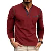 Mäns T-skjortor Herren Henley Shirt Långärmad t-shirt Män färgblock stickad t-shirt Men man tees polos toppar