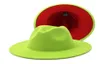 Yeni klasik iki tonlu keçe fedoras şapkası erkekler için kadınlar yapay yün karışımı caz kapağı geniş brim kilise derbi düz şapka 10pcslot7266237