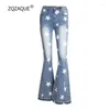 Jeans pour femmes pantalon Flare pour femmes Stripe Star Match Full Longueur Denim avec poches Femme Sexy All-Match Boot Cut Sy2645