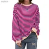 T-shirt femminile 2024 Maglietta a strisce per donna primavera e autunnale Top a maniche lunghe fiorini di fiore di strade harajuku abbigliamento da donna casual maglietta extra grande