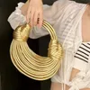 Handbags for Women 2023 Gold Luxury Designer Brand Handwoven Noodle Bags Rope Knotted Pulled Hobo Silver Evening Clutch Chic 240423