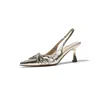 Golden Pleated Sexy Womens Sandals Pointed High Heeled Fashion Banquet Shoes 240410