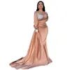 Mermaid Prom Crystal Dresses Elegant Sweetheart Maniche lunghe abiti da festa formali di champagne verde abito da sera raso arruffato per arabo Dubai