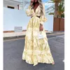 Vestidos casuais básicos sexy estampa floral mulheres v pescoço lateral fenda elegante vestido maxi longo primavera solta hollow out boho férias na praia vestidos vestido y2k y240429