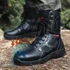 Chaussures de sécurité en acier Boots de haute qualité en cuir Men Anti-Piercing Travail Bottes de sécurité Bottes de combat Bottes tactiques d'infanterie 240420