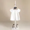 Sommerkleid Baby Mädchen Baumwolle Blumenkragen gestreifter Freizeitkleidung weich und bequem für Kleinkindkinder Kinder 1 bis 7 Jahre 240511