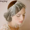Bridal Veils NYZY V9 Real Pearls Ivory Birdcage Veil Blusher Short Wedding With Comb Voile Velo Novia 2024