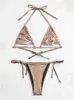 Women's Swimwear Sexy Glossy Bikini Shiny Gold Cut Out Lace Up Micro Swimwear 2024 New in Summer Bathing Suit Push Up Tie Side Triangle Swimsuit Y240429