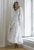 Boho witte polka dot jurken met lange mouwen voorste spleet sexy zomers strandjurk elegant gevoerde bandage lange jurken voor vrouwen 2024 240429