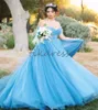 Cinderalle Blue Quinceanera Sukienki 2024 Off ramiona suknia balowa Słodka 16 sukienka Szyśnięcie Train Formal Vestido de 15 XV anos szat de soiree księżniczka