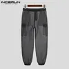 Men's Pants INCERUN Men Mesh Button Solid Color 2024 Sexy Vacation See Through Breathable Casual Trousers Pockets Pantalones Hombre