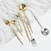Servis uppsättningar Ankomst Bambu Joint Restaurant Gold Silver Flatware Set Dinner Spoons och kniv rostfritt stålbestick