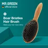 Mr. Green Bristle Hair Brush Natural Beech Peigau Brosse de cheveux Utilisé pour le bouclage épaississant Séchage Épilateur de cheveux Brosse de massage féminine 240428