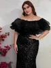 Abiti da festa sirena nera plus size 2024 abito da sera fuori dalla spalla maniche corte per paffies weifle women jowns da sposa