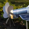 Planters potten 3D vliegtuig windrotator voor buitentuindecoratie mes plug roestvrijstalen stalen turbine sculptuur Q240429