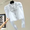 Chemise à manches bouffées plissées pour femmes 2024 Blouse perlée en diamant d'automne d'été