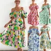 Casual Dresses Pastoral Gentle 2024 Women's Bohemian Floral-Print Off-Shoulder Vacuum Style Sexig lös klänning lång