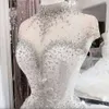 Arabic Aso Size Ebi Plus Luxurious Beaded Crystals High Mermaid Bridal Dresses Sheer Neck Wedding Gowns
