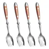 Vorken 4 pc's metalen sporks ingesteld met bakelietgreep salade spork voor fruitdessert