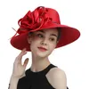 Breite Krempe Hüte Bucket Hats Atleisur Red Satin Cloth Hut Elegante Fotografie Hüte Kette Mode formelle Hut Maskerade Blume Hochzeit Top Hut für Damen Y240426