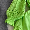 Robes décontractées Robe maxi d'automne pour femmes en dentelle Patchwork en cascade Big Swing Female Robe V-Colon Vintage Long Man Man Green / White Vacances
