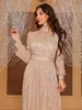 Robes de piste Yisikado Giffniseti Mock Neck Lantern Slve Sequin Robe Formal Robe Robe 2024 Y240426