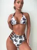 Swimwear femminile Chisalis 2024 Sexy Tr Print Cross Bikinis Set Womentwo-Wele Swimsuit Sumpi Summer Beach Swimwear Bareding Sumping Y240429