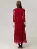 Robes décontractées seqinyy élégante robe rouge midi summer fashion design women piste lace lace creux out plied a-line fête high street