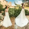 Nowa moda sukienki linii V Długie rękaw Wyglądanie przez koronkowe aplikacje Illusion Suknie ślubne Backless Sweet Train Wedding Suknia 0430