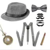Pesenar 1920. Gatsby Party Role RPGING VINTAGE PARTATE TOP HAT Pocket Watch Fake Cigar Suspender Brody Suit 240430