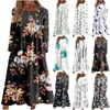 Casual Dresses Vintage Floral Printed Short Sleeve Kne-Length Sundress Women Summer Dress Crew-Neck Beach Holiday Loose Vestidos