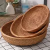 Codice di frutta rattan rotonda cestino di vimini naturale boho cestini intrecciati vassoio pane per tavolino da cucina fattoria 240415