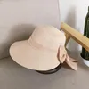 Wide Brim Hats 2024 Sunhat Big Bow Floppy Summer For Women Beach Panama Straw Bucket Hat Sun Protection Visor Femme Cap