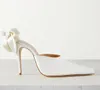 Bridal Wedding Walkig Shoes Magda_Butryme Toke Sandals Faux Pearls Osłabowane satynowe muły 3D Rose High Heels EU35-42