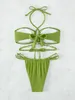 Costumi da bagno femminile di lusso di lusso design bikini set 2024 Donne Solid Grn Halter Bandage Croce Spingta Up Swimsuit Bareding costume da bagno Y240429