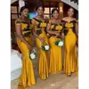 Yellow Plus Size Mermaid Bridesmaid Dresses Off Shoulder Lace Appliques Floor Length Maid Of Honor Wedding Guest Formal Dress Robe 0430