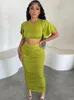 Robes de travail Habbris Green à manches courtes Crop-top jupe Set Vacation Vêtements pour femmes 2024 Fall Bodycone 2