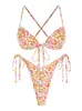 Kvinnors badkläder Zaful Ditsy Floral Swimsuit Bikini Set Printed Frilled Tie Side Criss Cross High Leg Bohemian Padded Top Beach