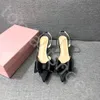 Designer tacchi Mach Fashion Bow Slifor satinati pannelli autentica cuoio con tacco da stiletto da donna con tacchi alti sandali di lusso sandali eleganti scarpe da sposa da festa