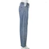 Jeans féminins vintage dames bleu denim latérale de la chaîne croisée creux out pantalon de streetwear coréen