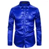 Camisas casuais masculinas de manga comprida camisa de lantejoulas coloridas lapel dança de lapela slim fit for club