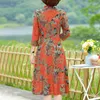 Casual jurken van middelbare leeftijd oudere dameskleding Spring Summer Fashion Print Elegant Rapel 3/4 Sleeve Slim Midi Dress Vestido