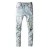 Men Crystal Trous Ripped Patchwork Jeans Streetwear Blue Bleu Denim Slim Skinny Pantalon Pantalon Pantalon 240420