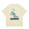 T-shirt rhude Designer Tee Luxury Fashion Mens Tshirts Brand d'été Nouveau léopard décontracté polyvalent en coton pur à manches courtes pour hommes et femmes