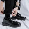 Casual Shoes High Sole ökar läder för män streetwear modeklänning manlig koreansk kontor pendling