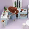 1 12 BJD Dollhouse Mini Kitchen Decoration Modèle Mobilier Armoire d'angle Blue Cuisine Top Cover OB11 Doll House Accessoires 240424
