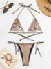 Women's Swimwear Sexy Glossy Bikini Shiny Gold Cut Out Lace Up Micro Swimwear 2024 New in Summer Bathing Suit Push Up Tie Side Triangle Swimsuit Y240429